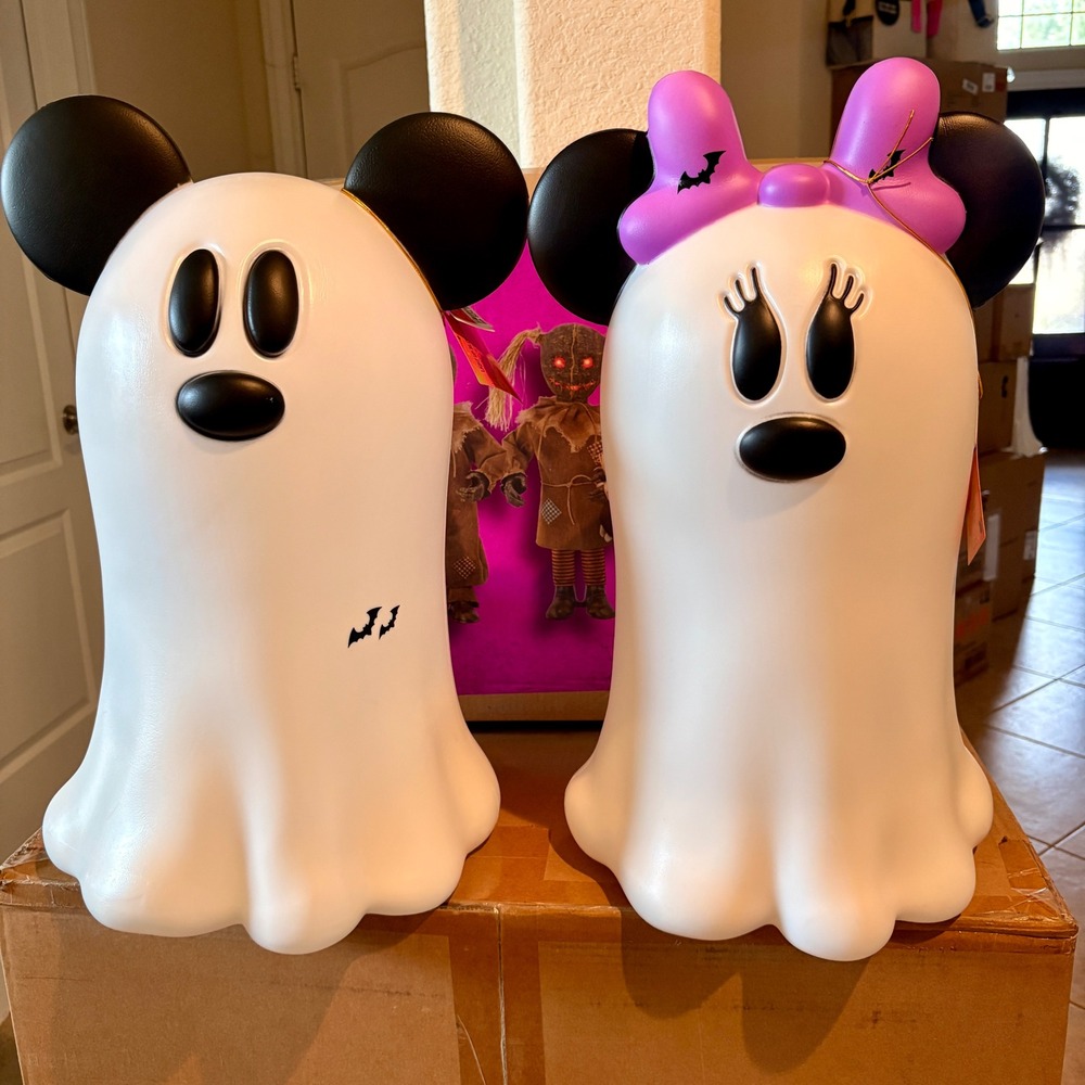 Disney Mickey Minnie Mouse Halloween Ghost Light Up Blow Mold Set 22" New